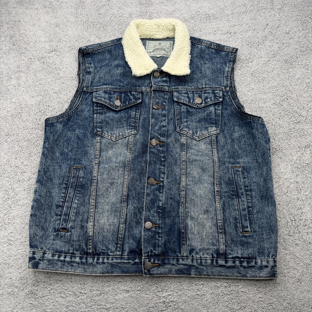 Akademiks Jean Vest Mens XL Blue Sherpa Collar Oversized Trucker Hip Hop Y2K 90s